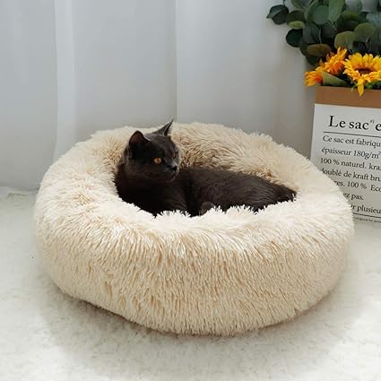 Hjxvcsdh Lit De Chat En Peluche Pour Animaux De Compagnie Lit De Couchage Rond Doux Et Moelleux En Peluche Amazon Fr Animalerie