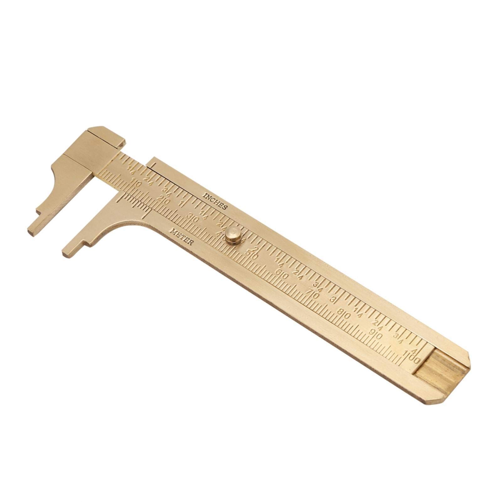 Vernier Caliper 1pc Brass Sliding Gauge Vernier Caliper Ruler Measuring Tool Double Scales mm inch 100mm Vernier Calipers Analogue Gold