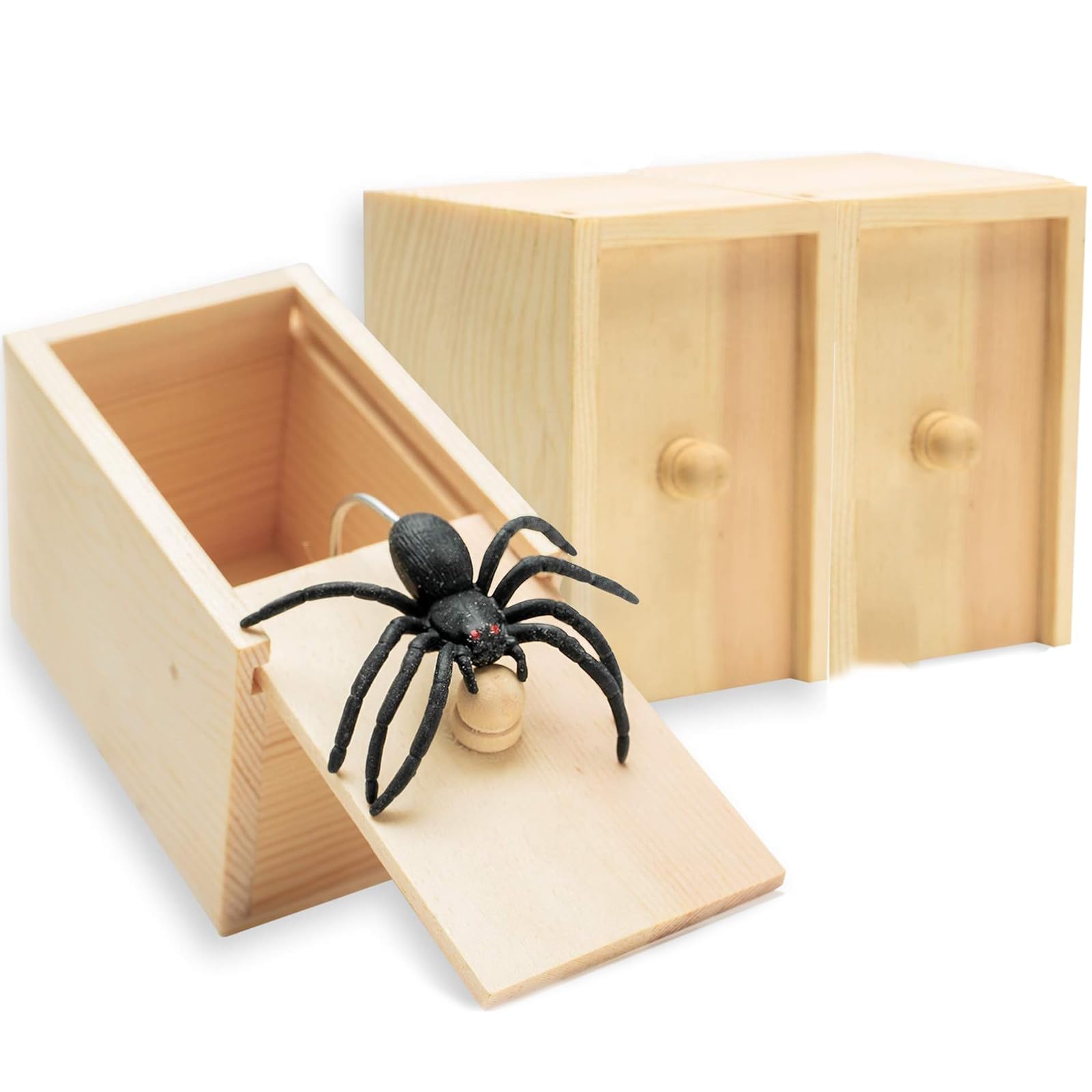 2 Pcs Spider in A Box Prank, Halloween Decoration, Spider Prank Box, Spider Box Prank Spider Scare Wooden Box Spoofing Creative Neat Toys with Bugs and Spiders Wooden Joke Toys for Gift Party Favors
