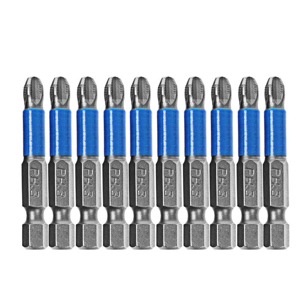 AUTOTOOLHOME 10pcs Hex Magnetic Anti Slip Impact Screwdriver Bit Set Phillips PH3 2" Power Tool