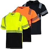 FONIRRA 3 Pack Hi Vis Shirts for Men Safety Reflective Short Sleeve Construction Work T Shirt with Hood ANSI Class 3