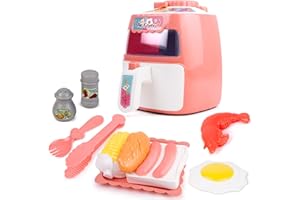 HAPTIME Toy Air Fryer, Kitchen Appliances Toys W/Music & Color Changing Foods - Toy Kitchen Playset Play Kitchen Accessories Set for Kids Age 2 3 4 5+ Pretent Play - A Great Toy Gift for Girls