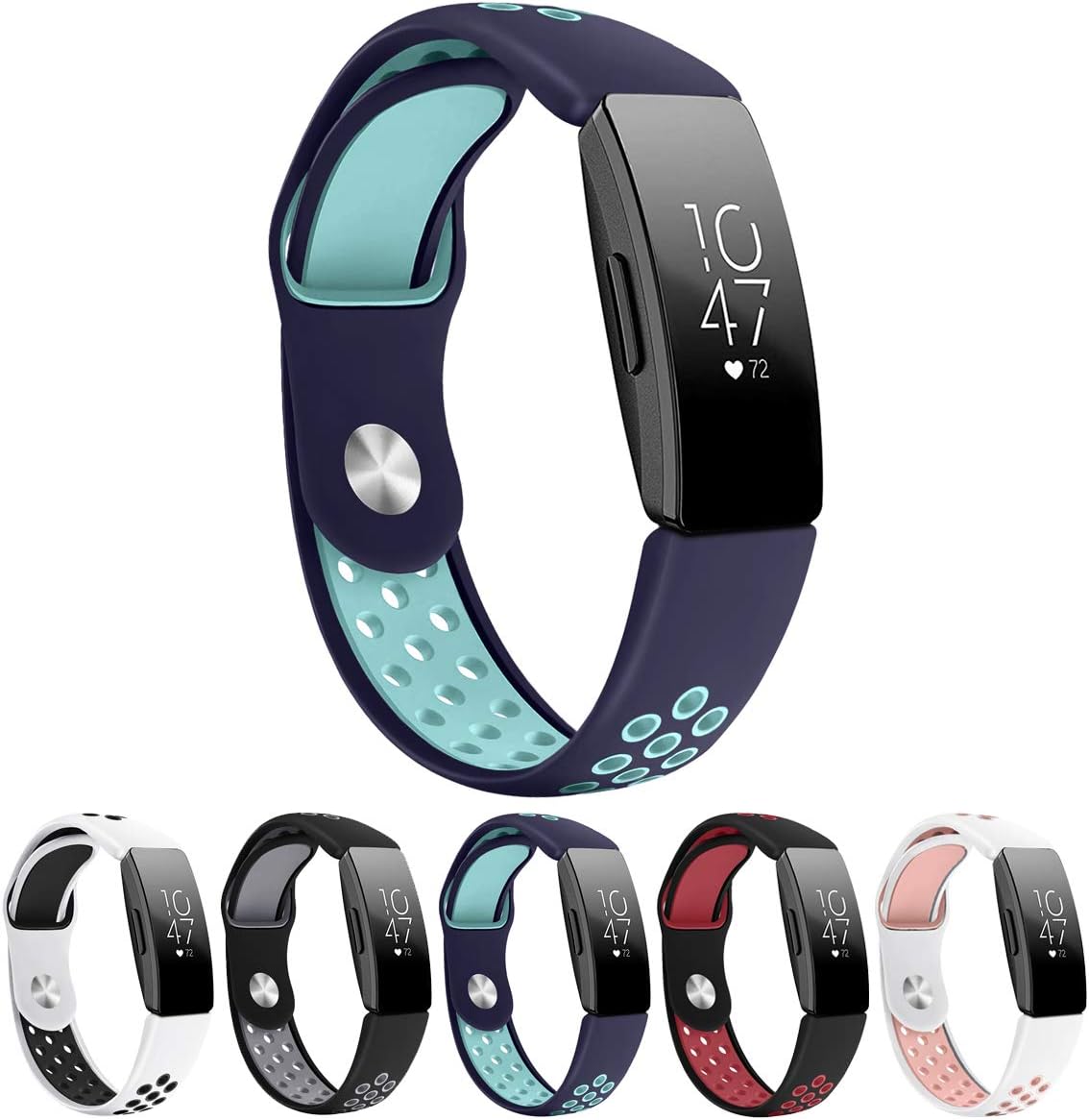 Silicone Sport Bands Compatible with Fitbit Inspire Bands & Inspire HR, Soft Breathable Replacement Wristbands Accessories Air Holes for Women Men (5.5" - 7" Blue Green)