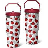 Queen Hero 30 oz Ladybug Tumbler with Handle, Large Insulated Tumbler with Flip & Straw Coffee Mug Cup Stainless Steel Gifts for Women Men Youth