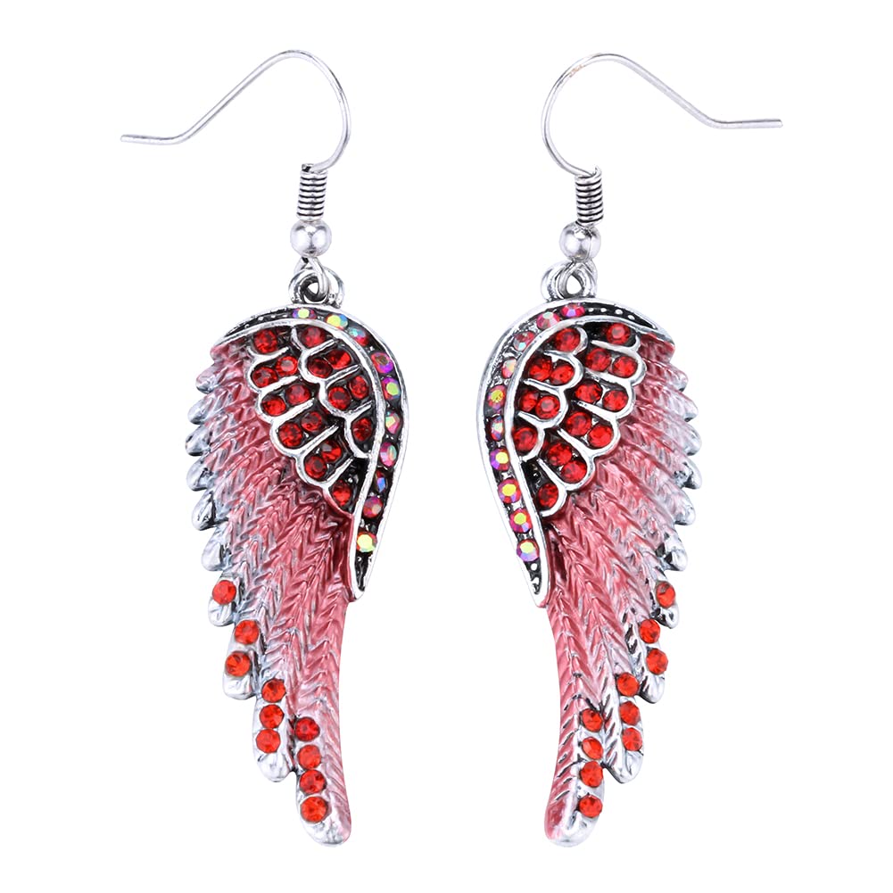 Szxc Women's Crystal Guardian Angel Wings Hypoallergenic Dangle Earrings Biker Jewelry - 2 1/4 inch, Crystal, not known