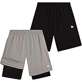 RBX Boys Shorts - 2 Pack Basketball Shorts with Compression Liner and Pockets - Gym and Running Boys Athletic Shorts (8-16)