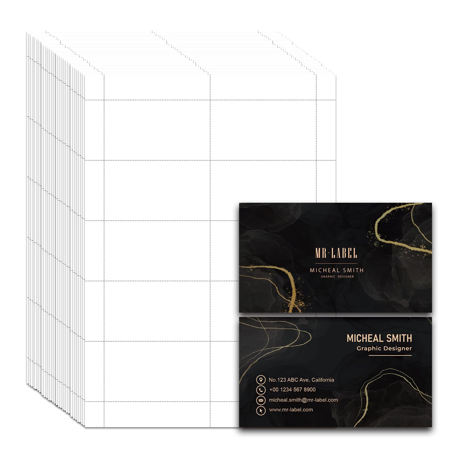 Photo 1 of Mr-Label 250 Printable Business Cards 3.5" x 2", 250gsm Heavyweight Shimmer Paper Cardstock, Micro-Perforated Double-Sided Inkjet Printing