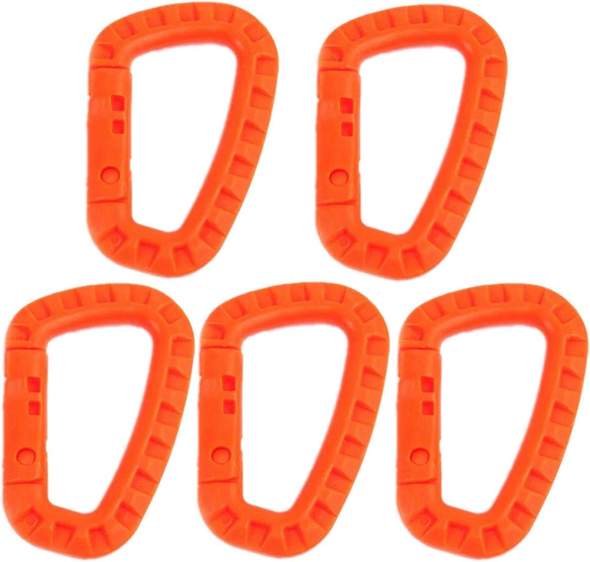 TIANOR 5pcs Plastic Strong Tactical Carabiner Buckle D-Ring Snap Clip Hook Keychain Keyring Holder - Carabiner D-ring Key Chain Clip Hook Camp Hiking Snap Hook Lock Keychain Backpack Clasps (orange)