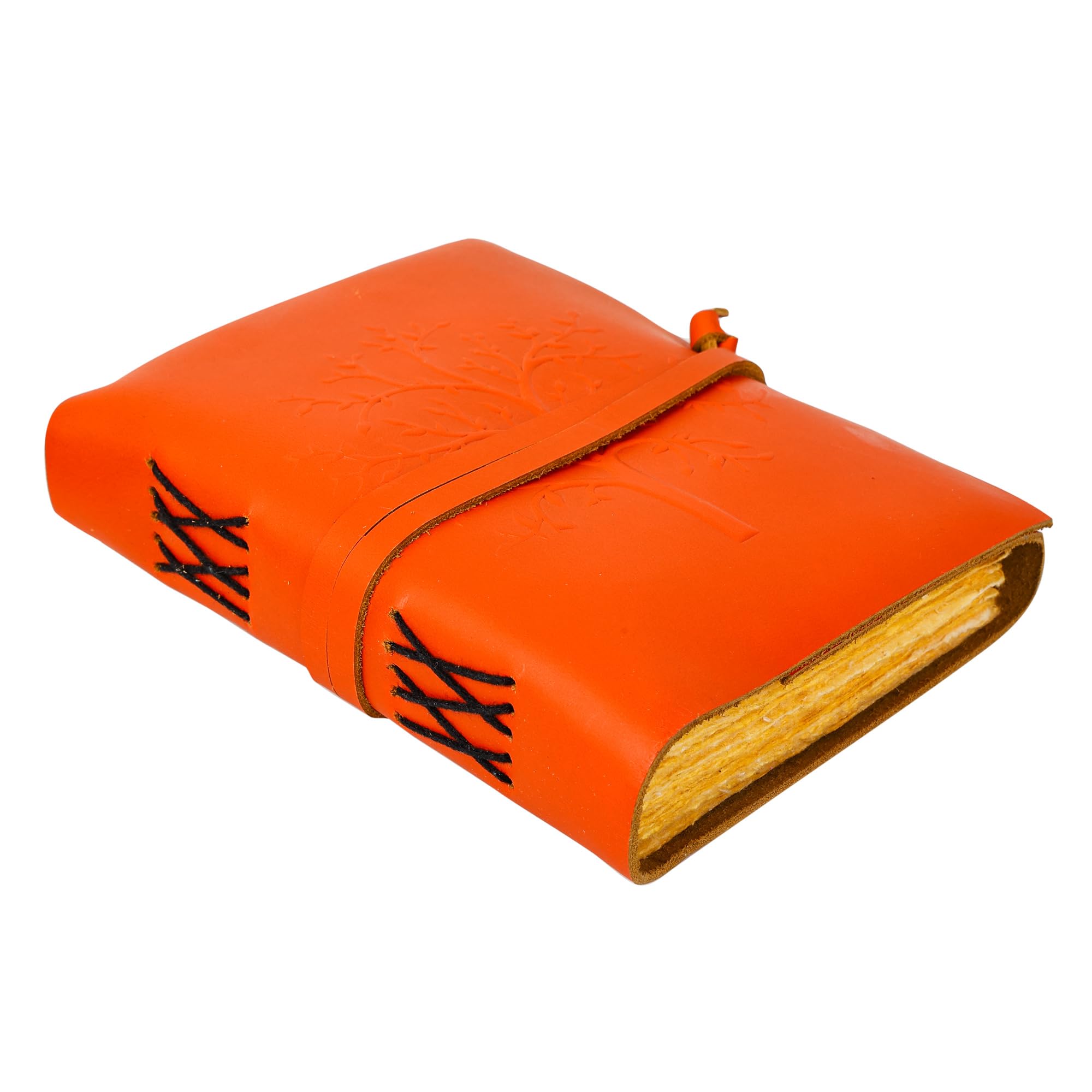 OVERDOSE Deckle Orange Leather Tree Journal - Vintage Travel Journal for Men & Women Sketch Writing Diary Sketchbook Book of Shadows Handmade Deckle Edge Paper - 5 x 7 inches | 12 x 17 cm | A6