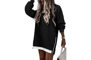 CHICZONE Crew Neck Oversized Sweatshirt Zipper Slit Long Sleeve Pullover for Women 2025 Trendy Fall Clothes