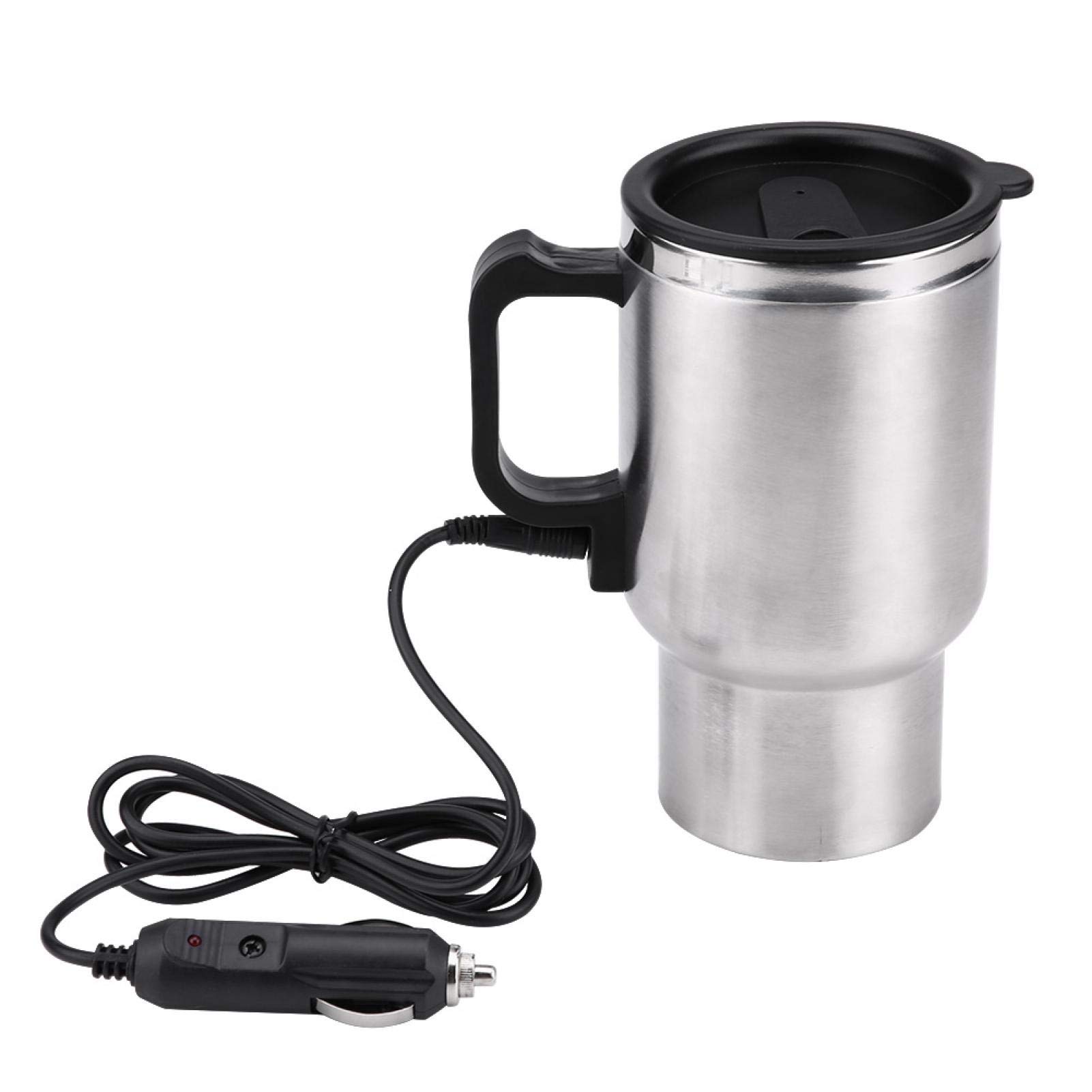 Hlyoon Portable Car Heated Travel Mug 12V 450ml Electric In-car Stainless Steel Travel Heating Cup Coffee Tea Car Cup Mug Powered by 12V Cigarette Lighter Plug