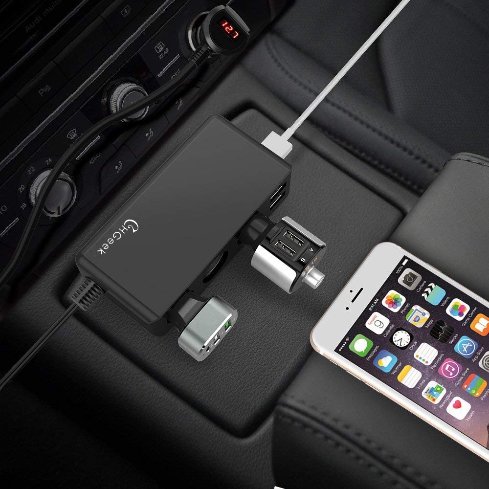 Tesla\'s 3-Socket Cigarette Lighter Car Charger, [Built in Temperature Smart Detection] 120W Car Power Adapter 12V/24V DC Outlet with 6.8A 4-Port Car Charger for GPS, Dash Cam, Radar Detector, Sat Nav; iPhone, Samsung, iPad, Kindle and Othe