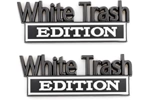 CARRUN 2 Pcs White Trash Edition Emblem Car Side Rear Front Hood Trunk Door Fender Bumper Metal Badge 3D Decal Sticker Fit for F 150 F250 F350 Silverdo 1500 2500 Sierra Black White CR WT2 CR WT2