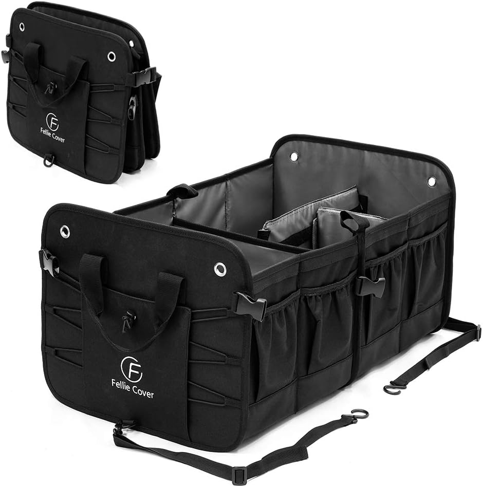 F Fellie Cover Car Boot Organiser Foldable Car Boot Bag Large Car Trunk Organizer for Car, SUV, Minivan, Truck (Black)