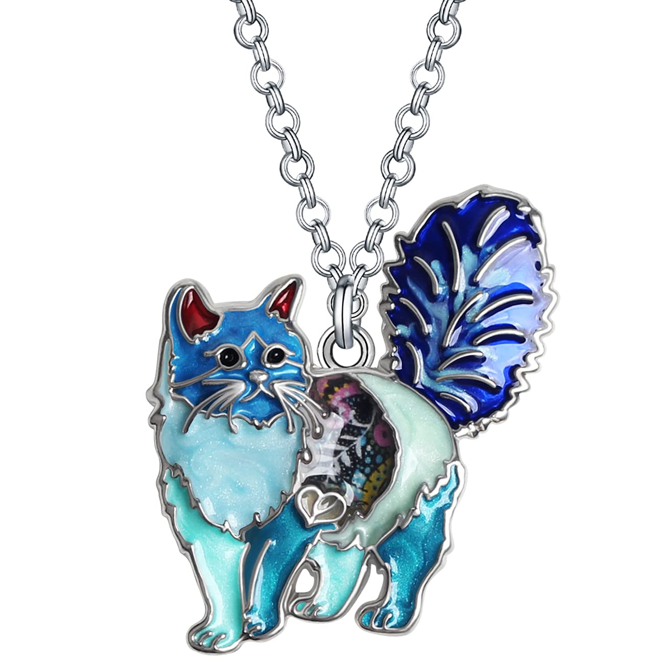 Enamel Alloy Chubby Cat Necklace Kitten Pendant Fashion Jewelry For Women Girls Pet Charms Gif (Blue)
