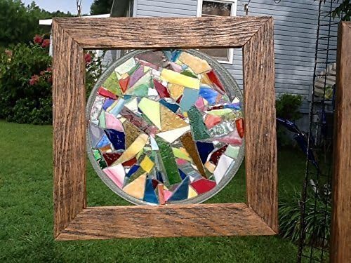 Stained Glass Window Art Sun Catcher Barn Wood Frame