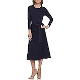 Eliza J Womens 3/4 Sleeve Crew Neck Midi Fit and Flare Sweater Dress