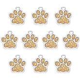 Cheriswelry Paw Print Charm 10Pcs Gold Plated Enamel Alloy Pendants Animal Footprint Charms Lovely Hang Ornament 18x17mm for DIY Necklace Bracelet Earring Jewelry Making