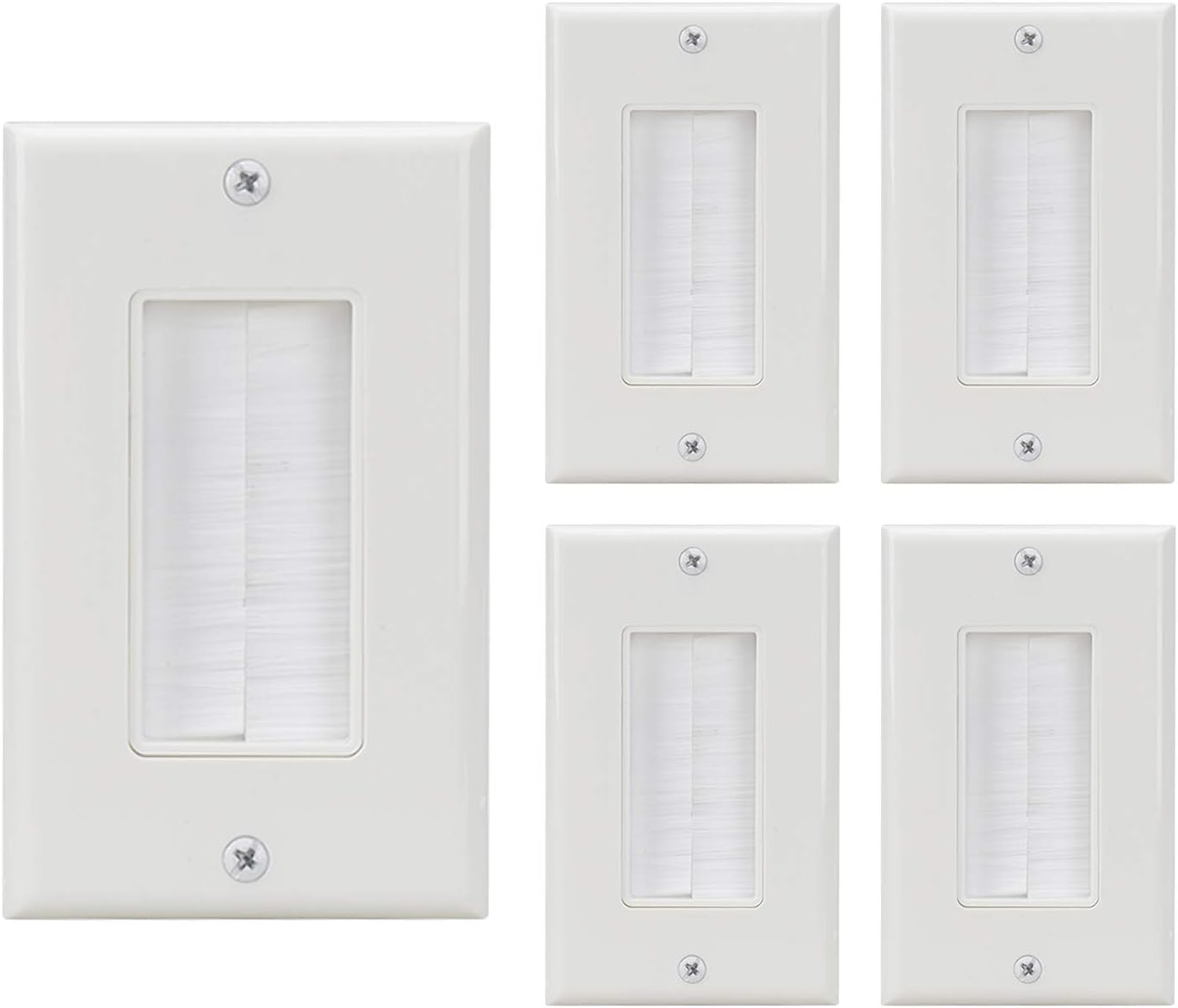 Brush Wall Plate 5Pack, Decora Anti-dust Cable Cover Brush Style Opening Passthrough in-Wall Installation for Speaker Wires,Coaxial Cables, HDTV HDMI Home Theater Systems …