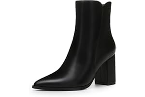 Athlefit Women's Heeled Ankle Boots Fashion Pointed Toe Chunky Block Heel Side Zipper Short Booties