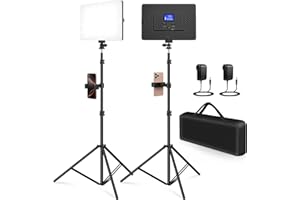 Kmasic 2 Pack Led Video Light Kit, 4000mAh Rechargeable Lithium Battery, Light Panel 2500k-8500k 2200Lux 79 inches Light Stand for Studio Photography Light Video Recording Game Live Streaming