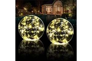 Cootway Floating Pool Lights, 15 Inch Warm White Solar Pool Light That Float, IP68 Waterproof Inflatable Light Up Pool Balls, Float or Hang Solar Floating Lights for Pool, Wedding, Party Decor - 2PC