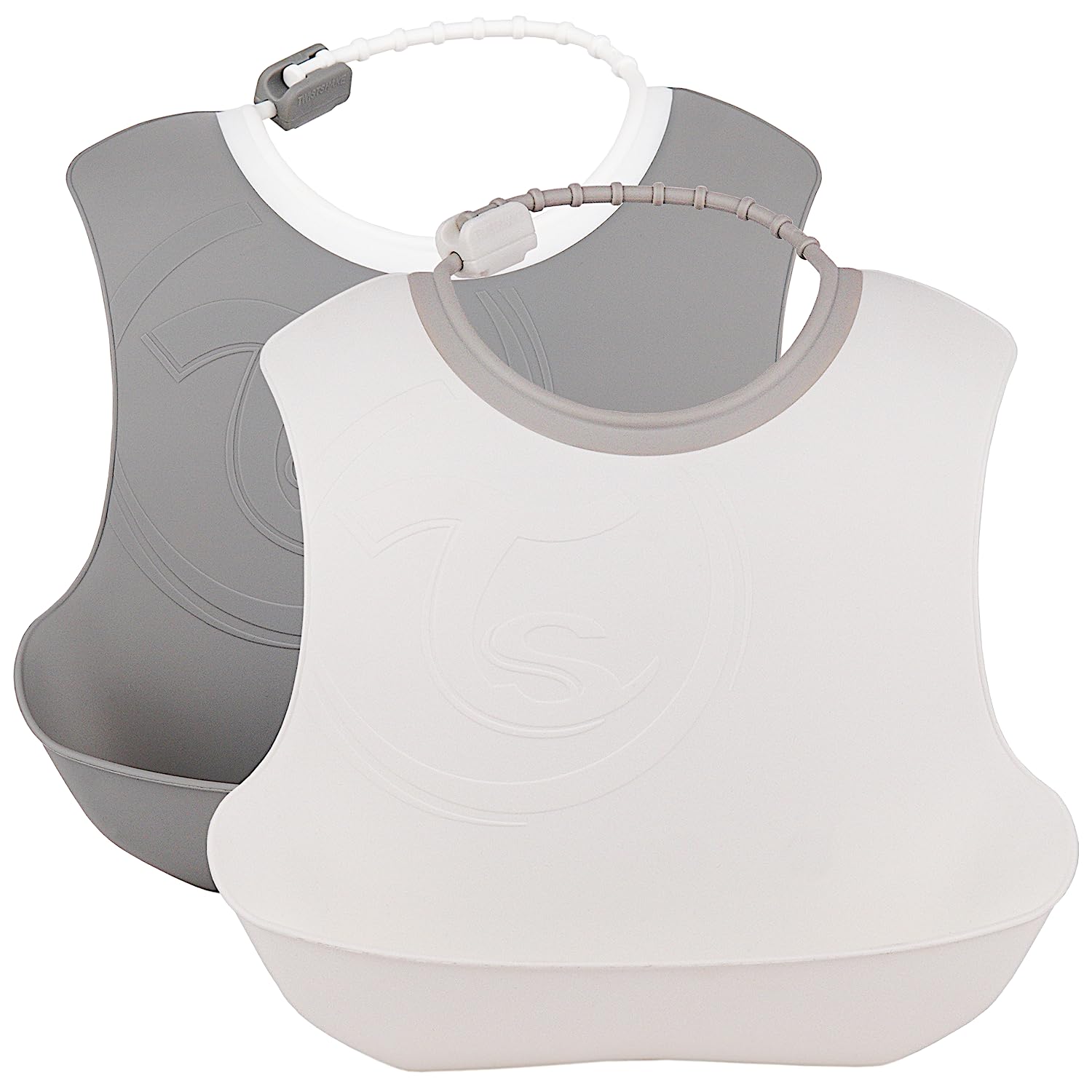 Twistshake 2X Baby Bibs with Crumb Tray, Waterproof, 4+ Months, Pastel Grey/White