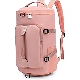 FAIME Gym Bag for Women,Waterproof Duffel Backpack Sports Duffle Bag with Shoes Compartment,Carry On Weekender/Overnight Bag for Travel Yoga Camping (Pink)