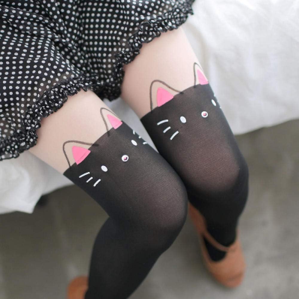 Cute printed white cat fake thigh socks footprints cat fake over the knee long tube stitching stockings pantyhose