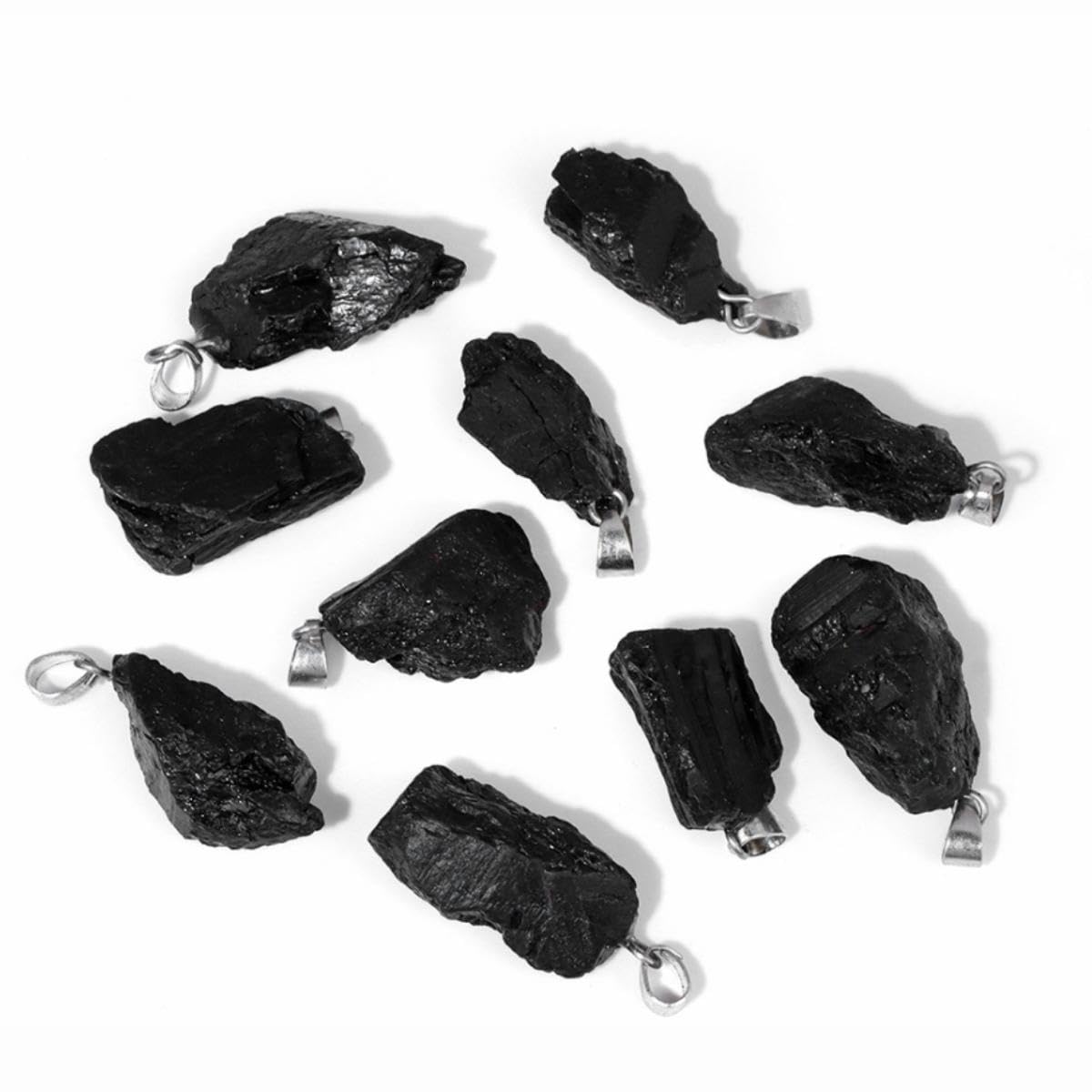 Photo 1 of 2TTFishoo 10pcs Irregular Raw Natural Black Agate Rock Stone Pendant Healing Crystal Chakra Gemstone Charm for Jewelry Making DIY Necklace Earrings Accessories Reiki