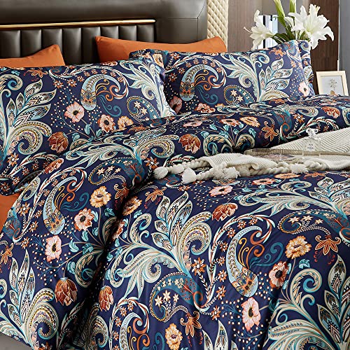 Lanqinglv Boho Bettwäsche 220x240 cm Bohemian Grau Bunt Indischen Paisley Mandala Wende Bettwäsche Set Microfaser Renforce Bettbezug mit Reißverschlus