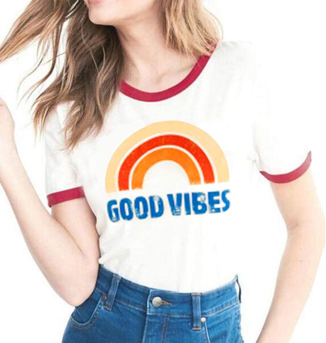 Womens Good Vibes T Shirt Short Sleeve Funny Graphic Tops