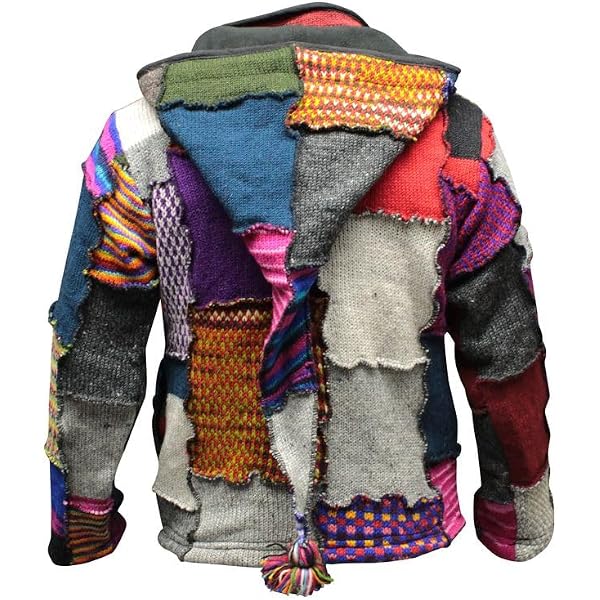 Veste à Capuche Hippie Boho Patchwork Longue - Style Elfe/fée - Laine - Neuf Avec étiquettes