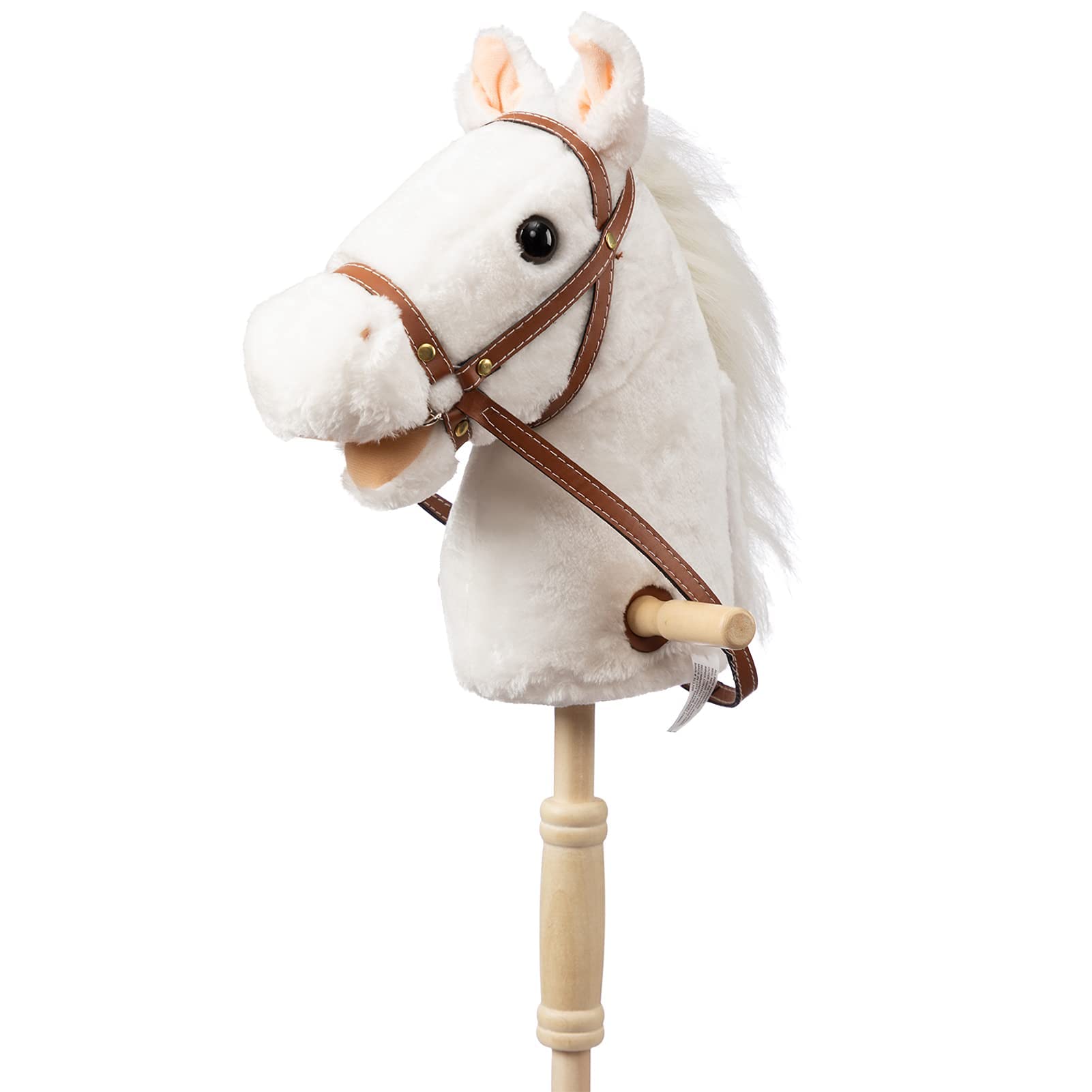 BEJOY Stick Horse with Wood Wheels, Hobby Horse Toy, Real Pony Neighing and Galloping Sounds Plush Toy White 36 Inches(AA Batteries Required) — image 1