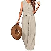 MINTLIMIT Women's 2 Piece Outfits Linen Vest Waistcoat Dressy 2025 Casual Sets Wide Leg Pants Suits