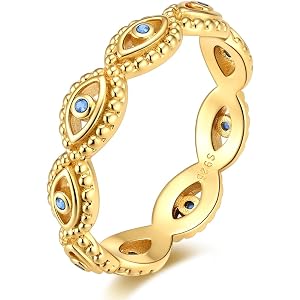 NARMO S925 Silver Evil Eye Rings for Women Stackable Ring Size 6-10 | 14K Gold Plated Rings