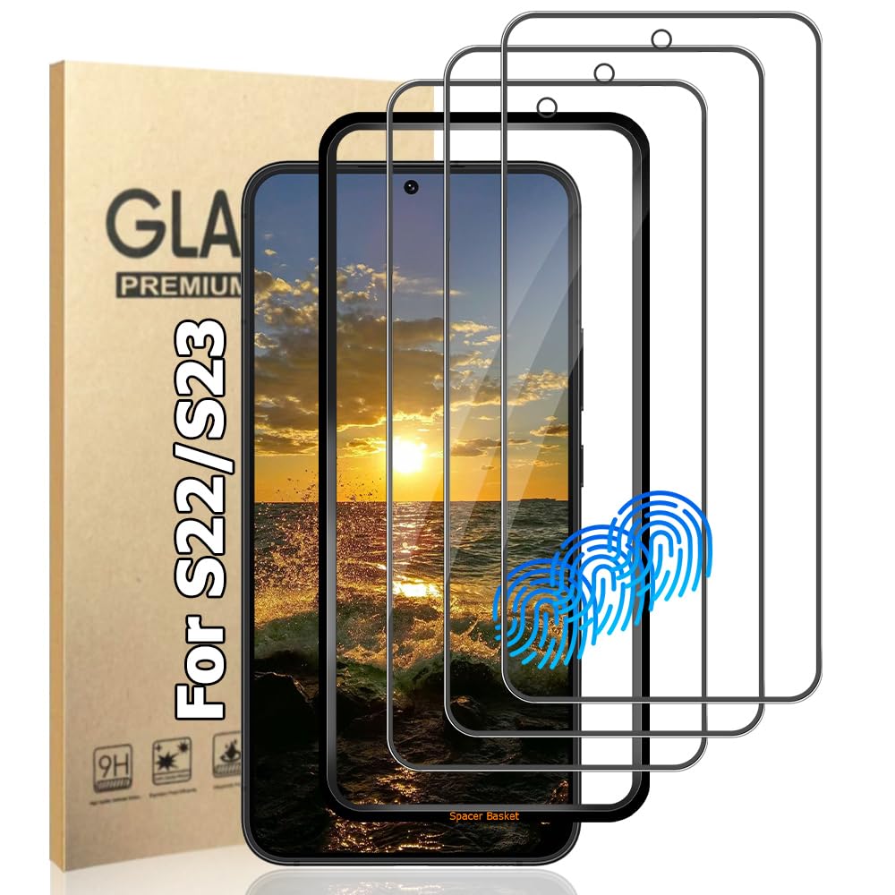 SURFCUZ [3 Pack] Screen Protector for Galaxy S22/S23(6.1 Inch) [Tempered Glass] [Japan Glass with 9H Hardness] Fingerprint Unlock with Installation Frame HD Clear Screen Protector