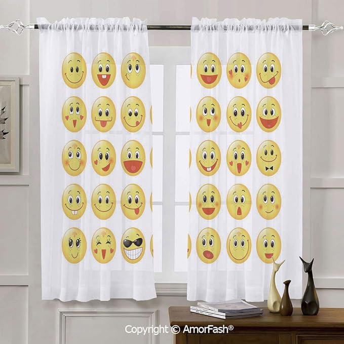 Emoji Chiffon Curtains Room Darkening Thermal Insulated Curtain Panels