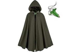 HEWLAUD Medieval Costume Cloak with hood men Adult Renaissance Hooded Cloak with Green Leaf Brooch Necklace