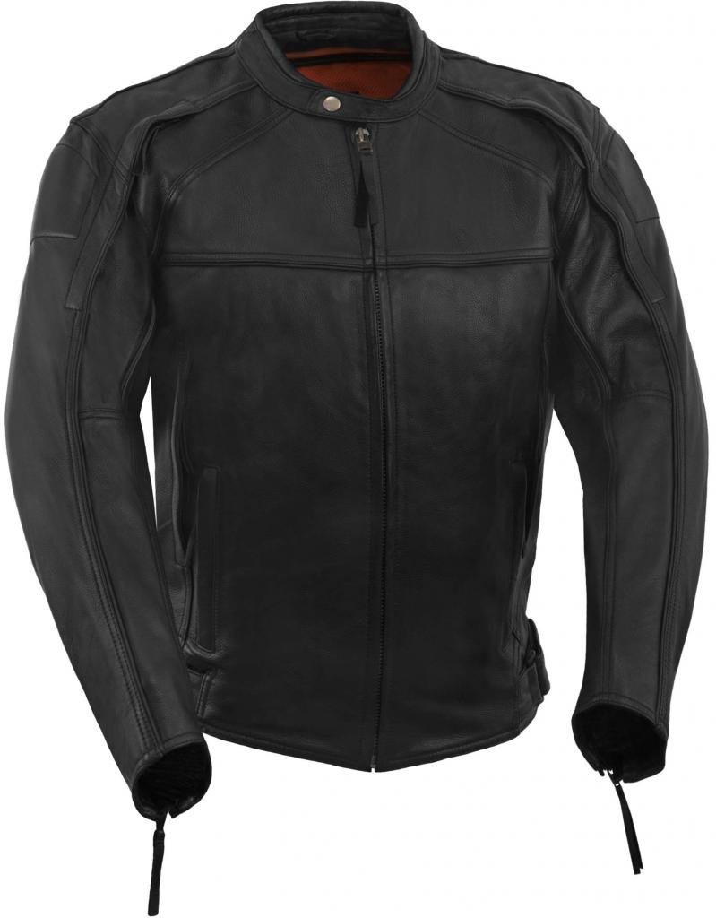 True Element Mens Vented, Hi Night Visible, Scooter Collar Leather Motorcycle Jacket (Black, Sizes S-5XL)