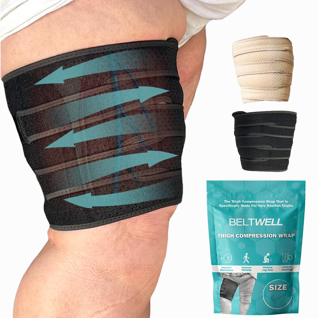 Photo 1 of Beltwell® - The Adjustable Thigh Compression Wraps For Big Swollen Upper Legs (1 wrap) (Black, XXL-TALL)