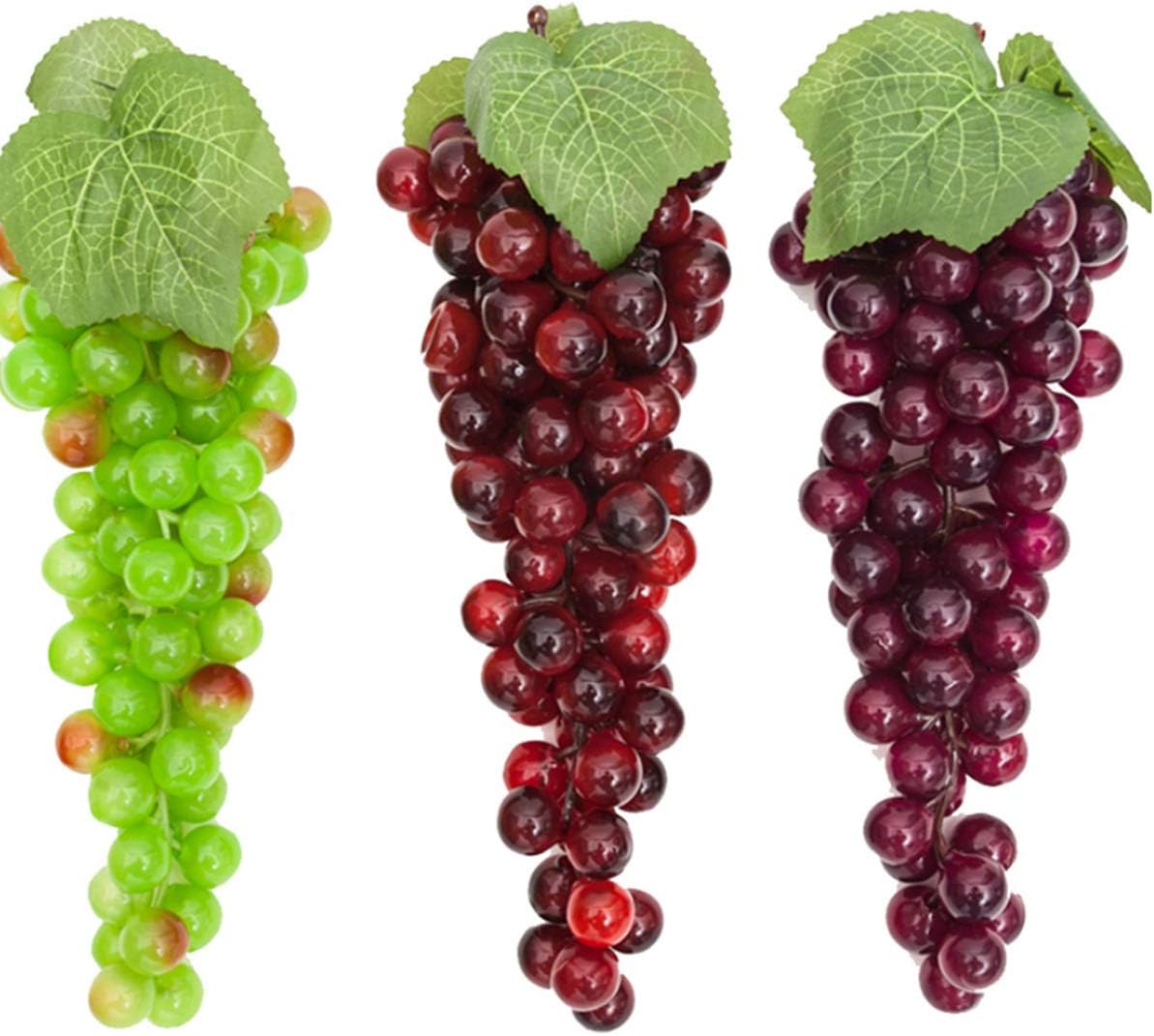 Halloluck 3 Bunches Artificial Grape Fake Grapes with Vines