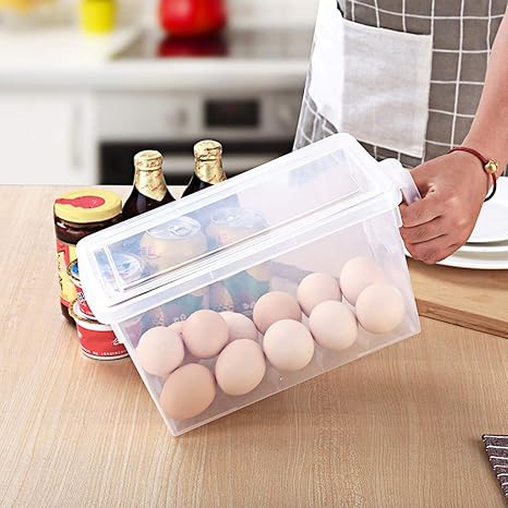 Amazon 食器棚の貯蔵冷却装置およびパントリー冷却装置貯蔵の大箱の飲み物および調味料のためのハンドルが付いているプラスチック収納箱の冷却装置貯蔵の皿 Clear キッチンストッカー オンライン通販