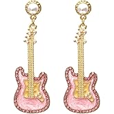 Guitar Earrings for Women, Cute Guitar Earrings for Womens, Music Guitar Statement Dangle Earring Hypoallergenic, Pink Guitar Drop Earring, Pearl Guitar Bohemian earrings Studs