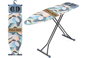 KINGBOARD Ironing Board(45 x 15 in) 7 Height Options, Metal Panel Foldable Iron Board with Rest, Compact Portable Ironing Board, Heavy Duty Folding Iron Stand with Hanger, Dark Blue