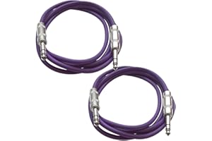 Seismic Audio - SATRX-3-2 Pack of 3' 1/4" TRS Male to 1/4" TRS Male Patch Cables - Balanced - 3 Foot Patch Cord - Purple and Purple