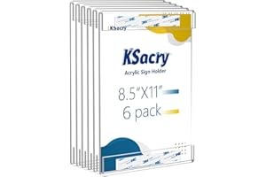 KSacry 6 Pcs Acrylic Sign Holder 8.5 x 11, Vertical Wall Mount Sign Holders with 3M Adhesive, Clear Plastic Frames Paper Display Sign Holders for Office, Home, Store, Restaurant - No Drilling