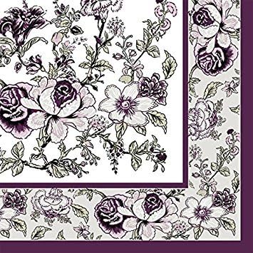 Dining Collection Decorative Pattern Paper Lunch Napkins - Eggplant Bountiful Blossoms, 20 Count, 6.5 inch