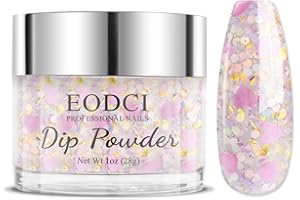 EODCI Nail Dip Powder Colors, Heart-Shaped Glitter Pink Color Dipping Powder - Nail Art Starter Manicure DIY No Needed Nail Lamp Curing Nail Color for Professionals & At-Home DIY - 1 oz