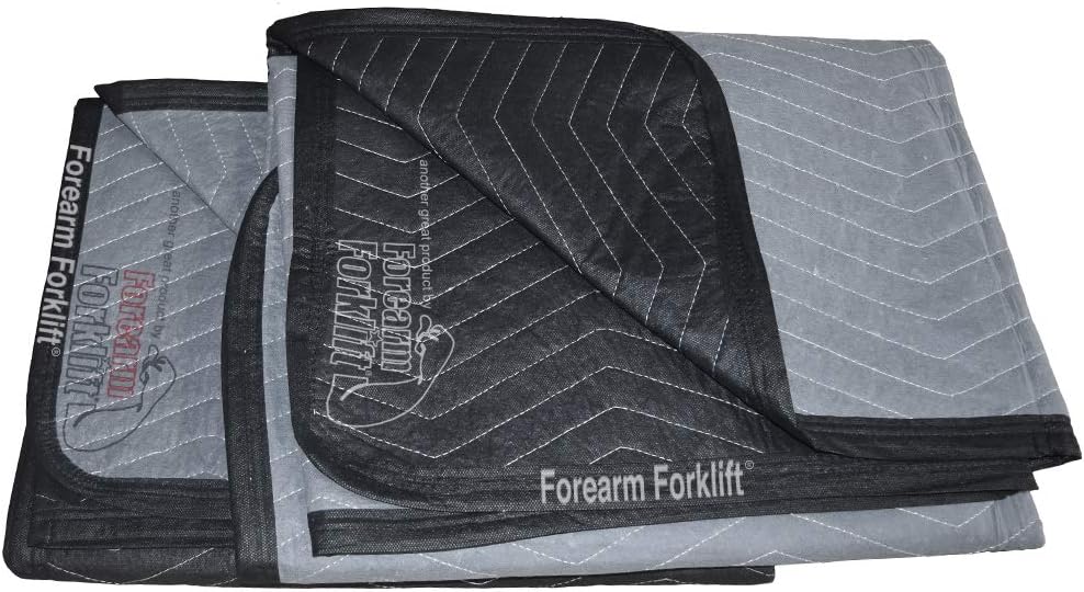 Forearm Forklift FFFBST2 Half Size Light Weight Quilted Moving Blanket (24 lb/dz), 40" x 72", Grey/Black, 2 Count
